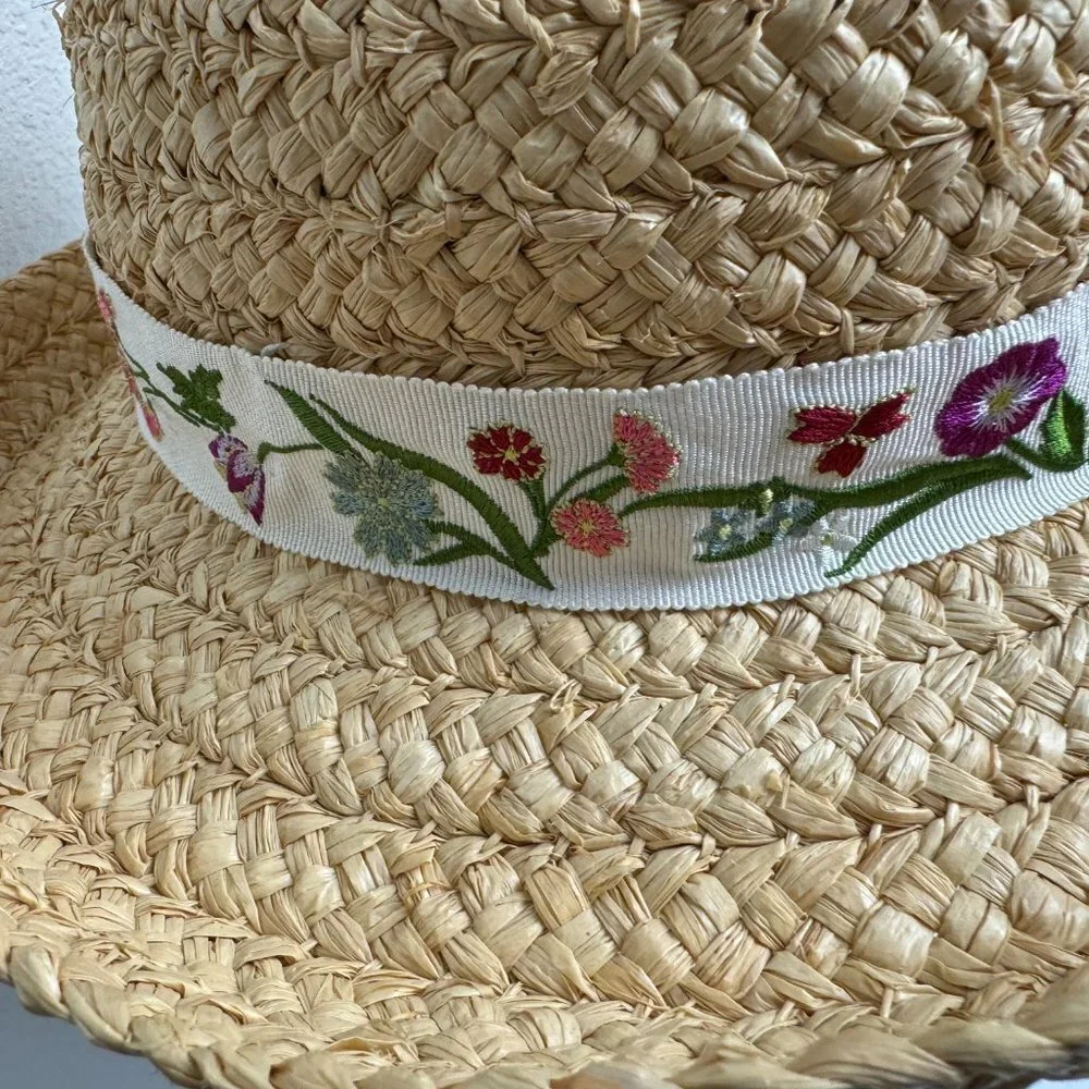 Liz Claiborne Woven Straw Raffia Sun Garden Beach Hat Natural Size 23